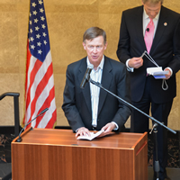 Governor John Hickenlooper speaks during the Jan. 14, 2013, ribbon-cutting ceremony at the Ralph L. Carr Colorado Judicial Center.