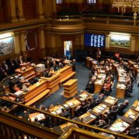 Chief Justice Michael L. Bender delivers the biannual State of the Judiciary address to a joint session of the Colorado General Assembly on Jan. 11, 2013.