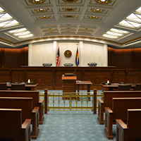 The ground-floor Court of Appeals courtroom at the Ralph L. Carr Colorado Judicial Center.