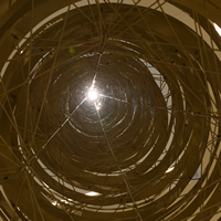 A view of the art installation “Scintillation” by Thomas Sayre, hanging in the Monumental Staircase in the courthouse building of the Ralph L. Carr Colorado Judicial Center.